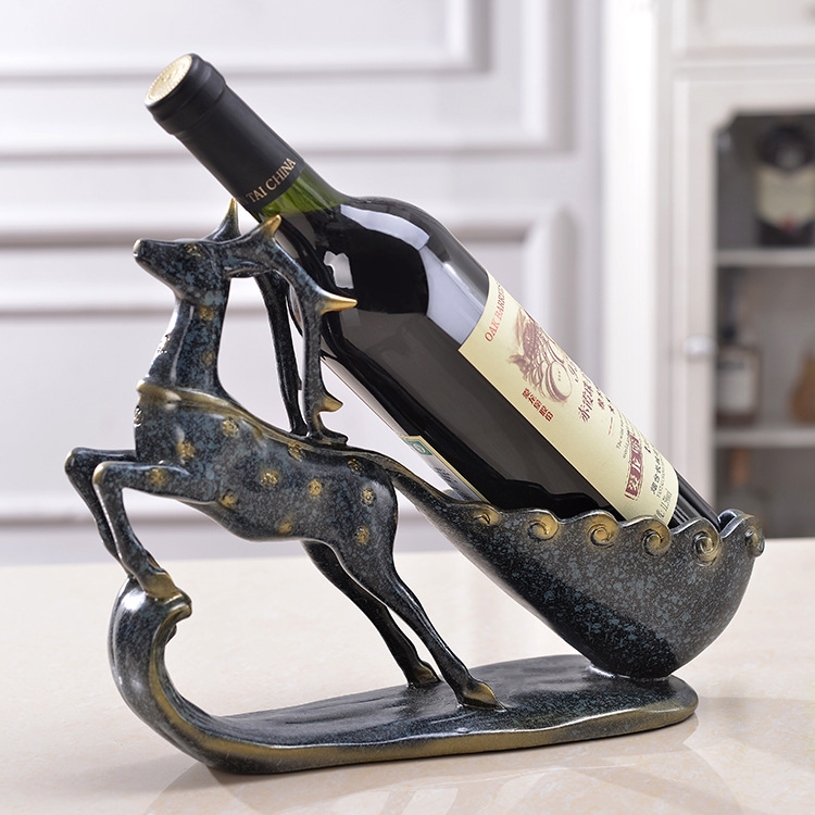 

Creative Sika Deer Shape Wine Shelf Drain Rack Bottle Holder Living Room Ornaments Gift (Blue)