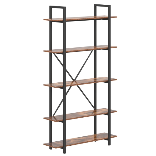 

[US Warehouse] 5-Tier Industrial Style Wood Metal Frame Bookshelf Storage Display Shelves, Size: 100 x 23.9 x 177.8cm