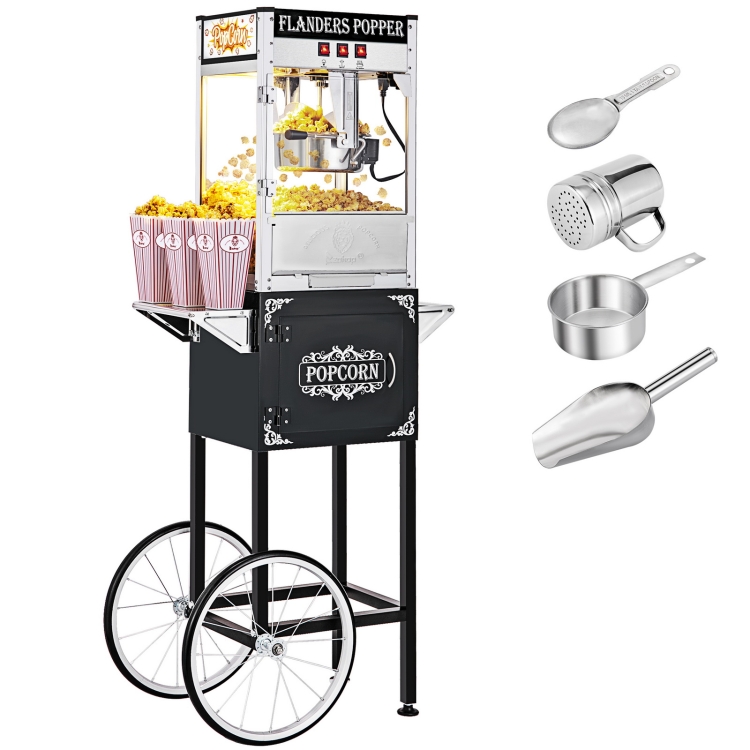 

[US Warehouse] 850W 120V-60Hz 8oz Retro Single Door Popcorn Machine with Cart, Size: 65x44x152cm