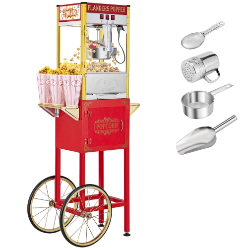 

[US Warehouse] 850W 120V-60Hz 8oz Retro Single Door Popcorn Machine with Cart, Size: 65x44x152cm