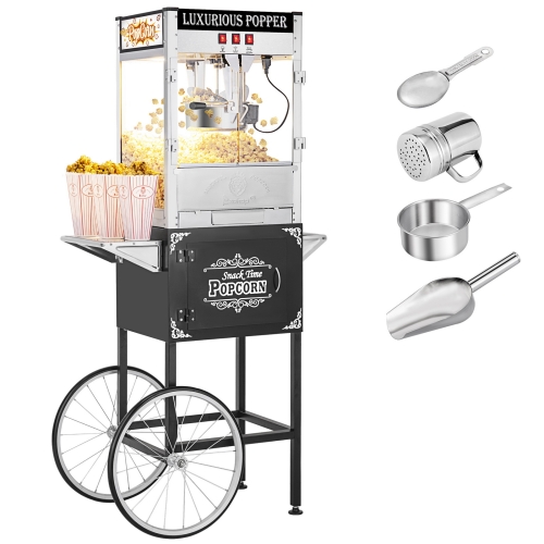 

[US Warehouse] 120V-60Hz 850W 8oz Double Door Large Capacity Retro Popcorn Machine with Cart, Size: 77x52x152cm