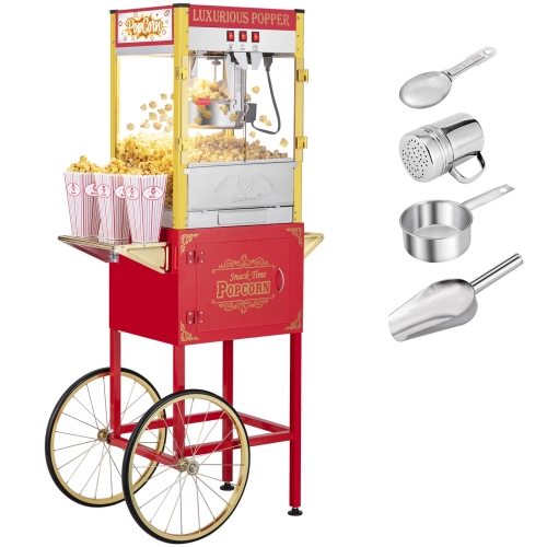 

[US Warehouse] 120V-60Hz 850W 8oz Double Door Large Capacity Retro Popcorn Machine with Cart, Size: 77x52x152cm