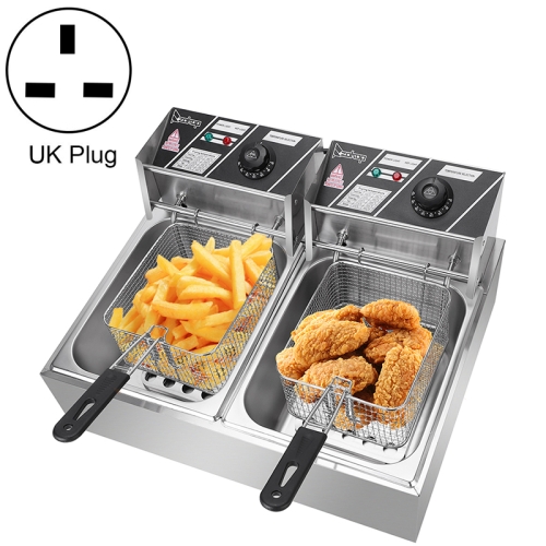 

[UK Warehouse] ZOKOP EH82 5000W 220-240V 12L Desktop Stainless Steel Double Cylinder Electric Fryer Fried Chicken Legs French Fries Machine with Basket, UK Plug