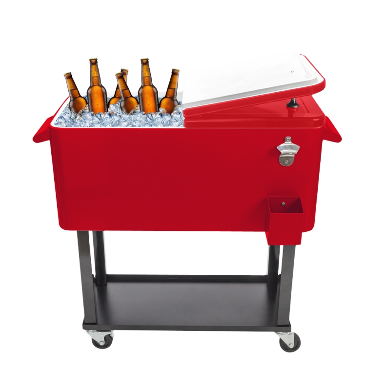 

[US Warehouse] 80Qt Rectangular Refrigerated Insulation Trolley with Drain Pipe, Size: 91x87x48cm (Red)