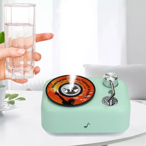 

300ML Retro Turntable Style USB Hollow Music Symbol Night Light Air Humidifier Purifier (Green)