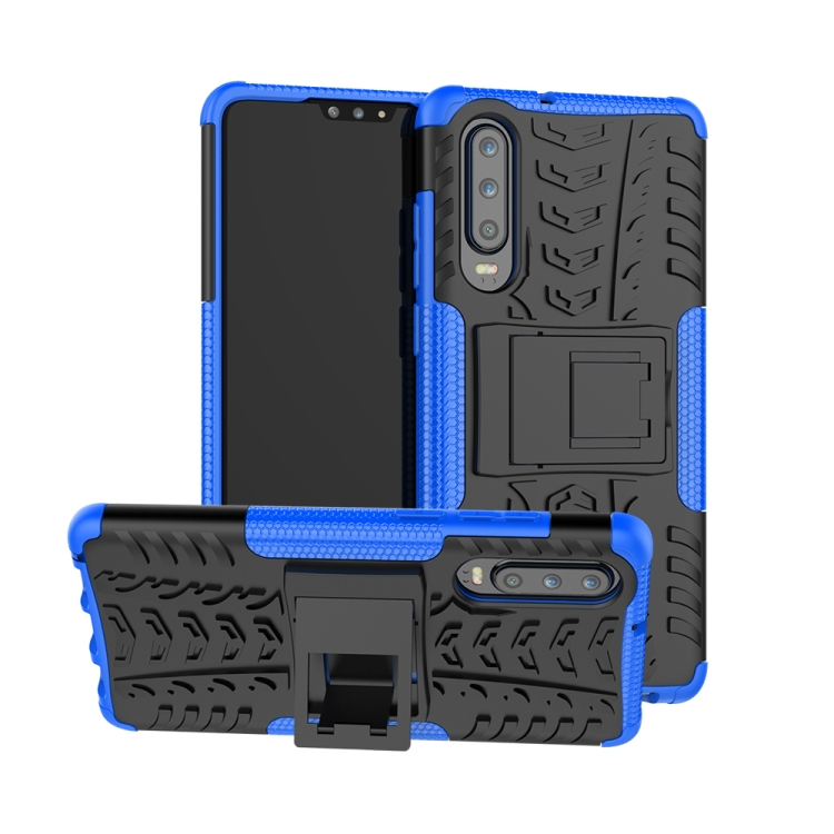 

Tire Texture TPU+PC Shockproof Case for Huawei P30, with Holder (Blue)