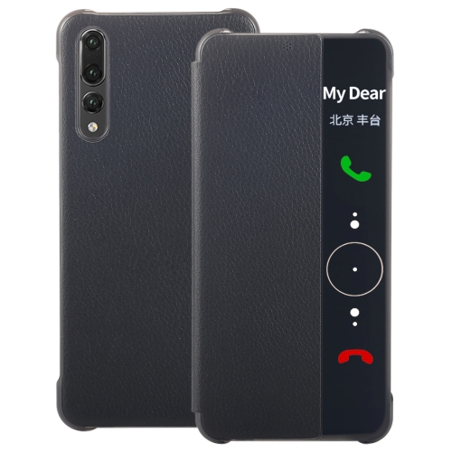 

For Huawei P20 Pro Litchi Texture PC + PU Horizontal Flip Case with Smart View Winodw and Sleep Wake-up Function(Black)