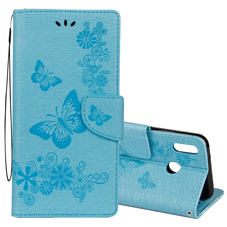 

For Huawei P20 Lite Vintage Embossed Floral Butterfly Pattern Horizontal Flip Leather Case with Card Slot & Holder & Wallet & Lanyard (Blue)