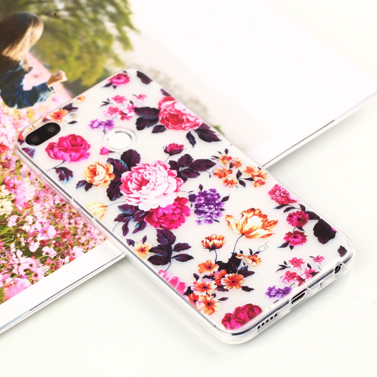 

For Huawei Honor 9 Lite Big Flower Pattern Clear Oil Embossed Soft TPU Protective Back Case
