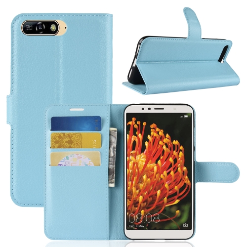 

For Huawei Y6 2018 Litchi Texture Horizontal Flip Leather Case with Holder & Card Slots & Wallet(Blue)