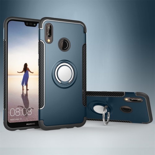 

For Huawei P20 Lite Magnetic 360 Degree Rotation Ring Armor Protective Case Back Cover Case(Dark Blue)