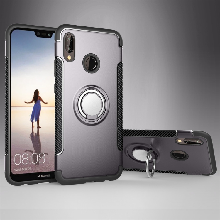 

For Huawei P20 Lite Magnetic 360 Degree Rotation Ring Armor Protective Case Back Cover Case(Grey)