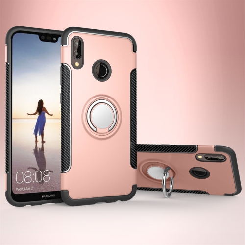 

For Huawei P20 Lite Magnetic 360 Degree Rotation Ring Armor Protective Case Back Cover Case(Rose Gold)