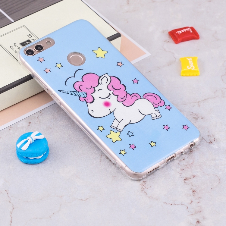 

For Huawei Enjoy 7S / P Smart Noctilucent Blue Horse Pattern TPU Soft Case