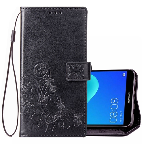 

Lucky Clover Pressed Flowers Pattern Leather Case for Huawei Y5 Prime (2018), with Holder & Card Slots & Wallet & Hand Strap (Black)