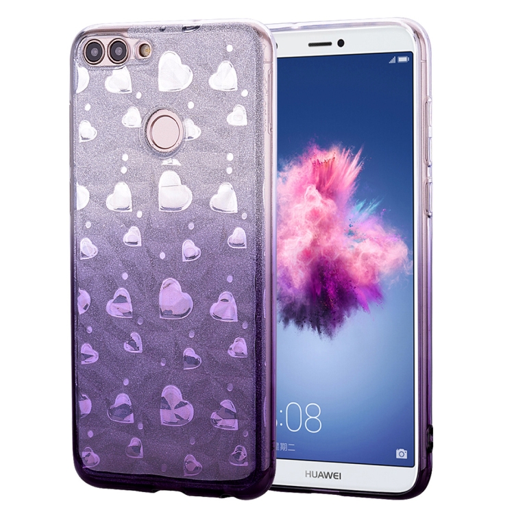 

Heart Pattern Diamond Texture TPU Protector Back Cover Case for Huawei P smart (Enjoy 7S) (Grey)