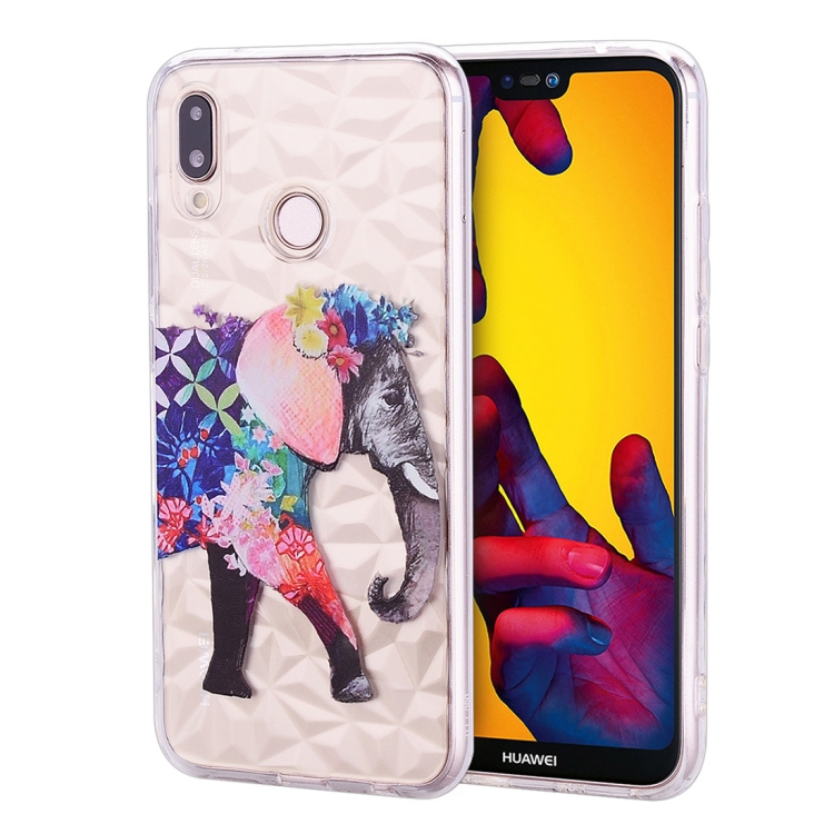 

Elephant Pattern Diamond Texture TPU Protector Back Cover Case for Huawei P20 Lite