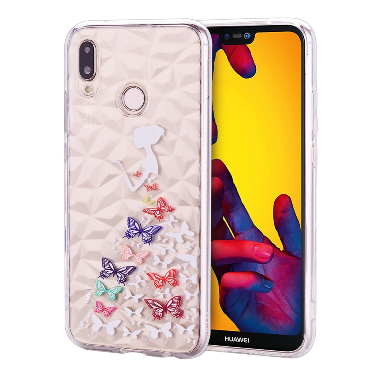 

Butterfly Girl Pattern Diamond Texture TPU Protector Back Cover Case for Huawei P20 Lite