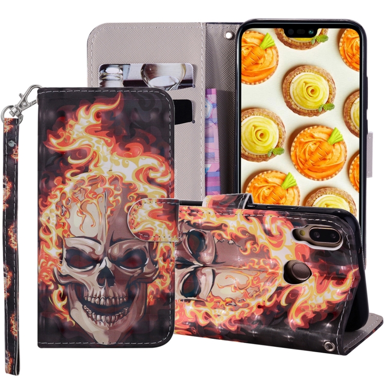 

Fire Skull Pattern Colored Drawing Horizontal Flip Leather Case for Huawei P20 Lite, with Holder & Card Slots & Wallet & Lanyard