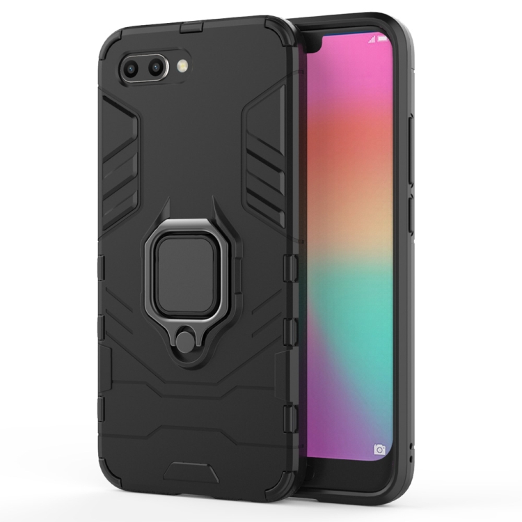 

PC + TPU Shockproof Protective Case for Huawei Honor 10, with Magnetic Ring Holder(Black)