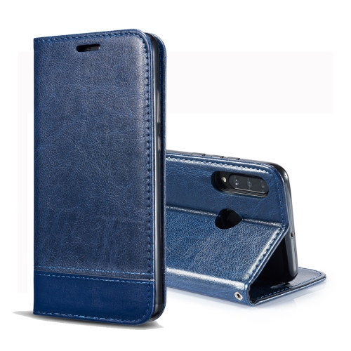 

Double-sided Absorption Splicing Horizontal Flip Leather Case for Huawei P30 Lite, with Holder & Card Slots & Lanyard (Blue)