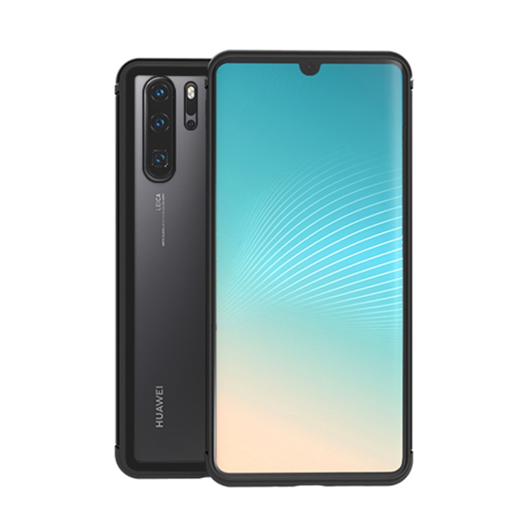 

LOVE MEI Shockproof Metal Frame+TPU+Back Tempered Glass Case for Huawei P30 Pro(Black)