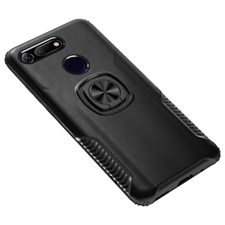 

Shockproof Car Magnetic Case with 360 Degree Gold Armor Ring for Huawei Honor V20 (Black)