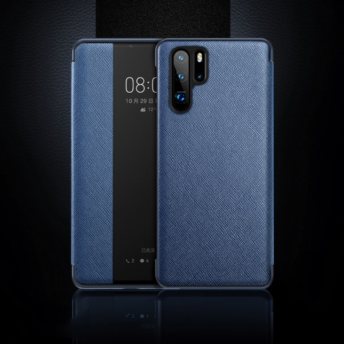 

Cross Texture Horizontal Flip Leather Case for Huawei P30 Pro, with Call Answering Function & Sleep / Wake-up (Blue)