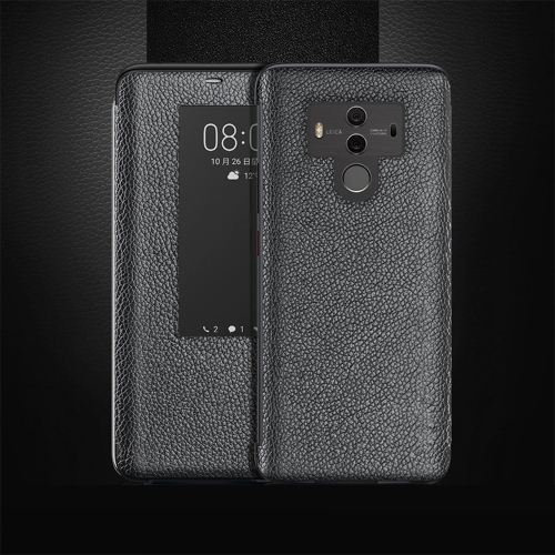 

Top-grain Horizontal Flip Leather Case for Huawei Mate 10 Pro, with Call Answering Function & Sleep / Wake-up (Black)
