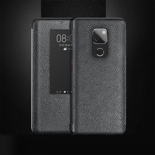 

Top-grain Horizontal Flip Leather Case for Huawei Mate 20, with Call Answering Function & Sleep / Wake-up (Black)