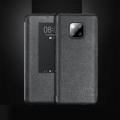 

Top-grain Horizontal Flip Leather Case for Huawei Mate 20 Pro, with Call Answering Function & Sleep / Wake-up (Black)