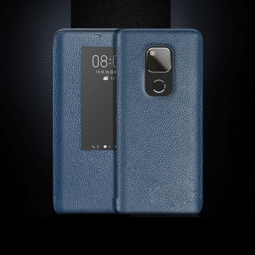 

Top-grain Horizontal Flip Leather Case for Huawei Mate 20 X, with Call Answering Function & Sleep / Wake-up (Blue)