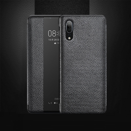 

Top-grain Horizontal Flip Leather Case for Huawei P20, with Call Answering Function & Sleep / Wake-up (Black)