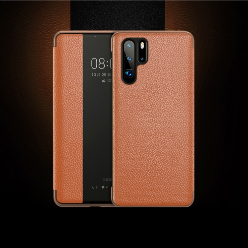 

Top-grain Horizontal Flip Leather Case for Huawei P30 Pro, with Call Answering Function & Sleep / Wake-up (Brown)