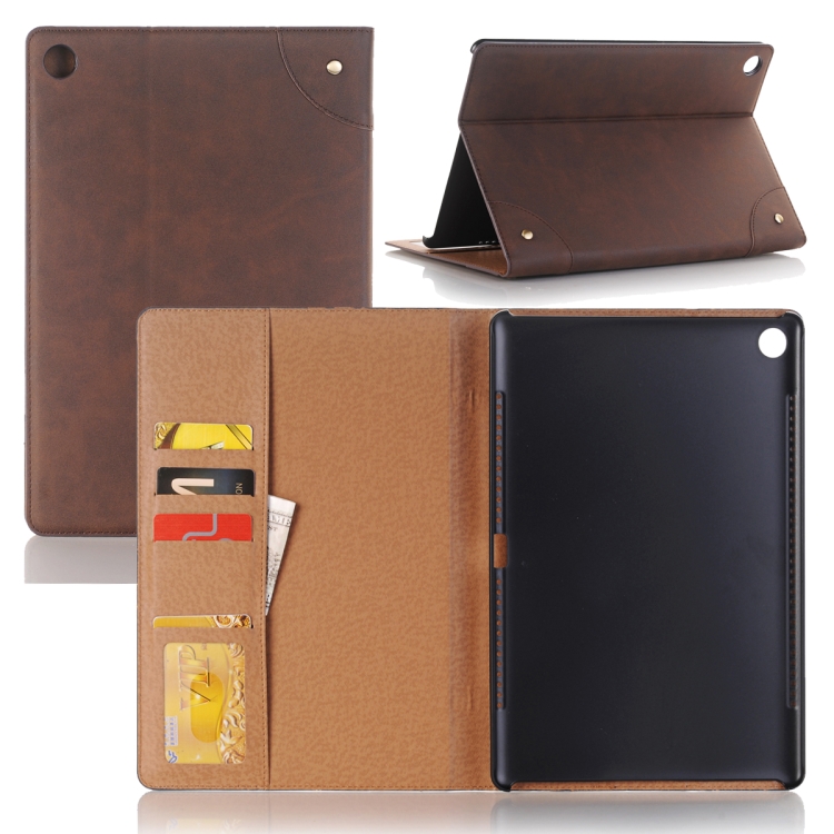 

For Huawei MediaPad M5 10.8 inchVintage Book Style Horizontal Flip Environmental PU Leather Case with Holder & Card Slots & Wallet & Photo Frame(Coffee)