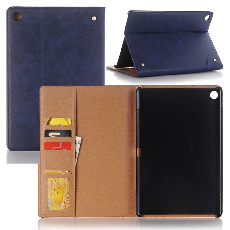

For Huawei MediaPad M5 10.8 inch Vintage Book Style Horizontal Flip Environmental PU Leather Case with Holder & Card Slots & Wallet & Photo Frame(Blue)