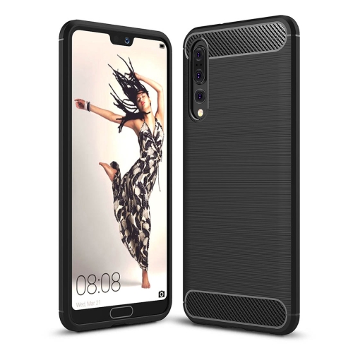 

For Huawei P20 Pro Brushed Texture Carbon Fiber Shockproof TPU Protective Back Case(Black)