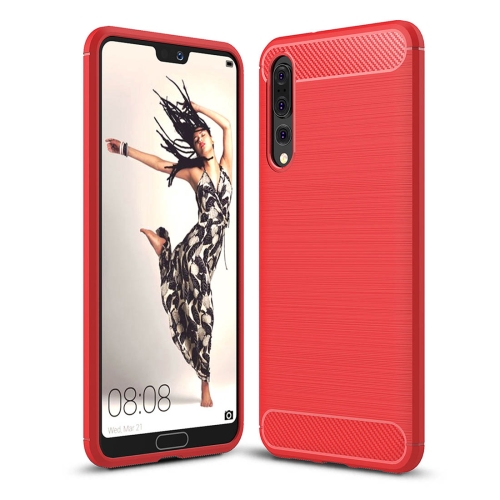 

For Huawei P20 Pro Brushed Texture Carbon Fiber Shockproof TPU Protective Back Case(Red)