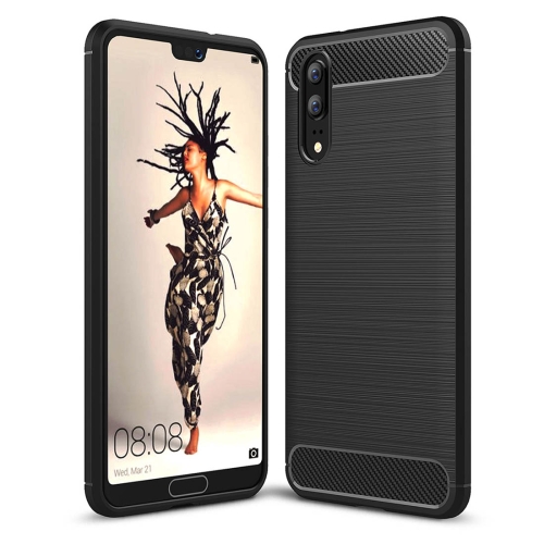 

For Huawei P20 Brushed Texture Carbon Fiber Shockproof TPU Protective Back Case(Black)