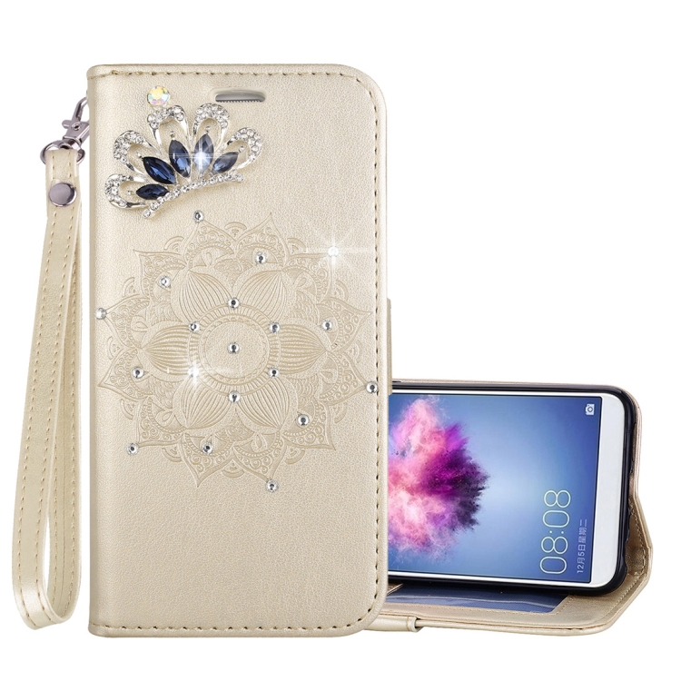

Mandragora Pattern Crystal Encrusted Horizontal Flip Leather Case for Huawei P smart (Enjoy 7S), with Card Slot & Holder & Wallet & Lanyard(Gold)