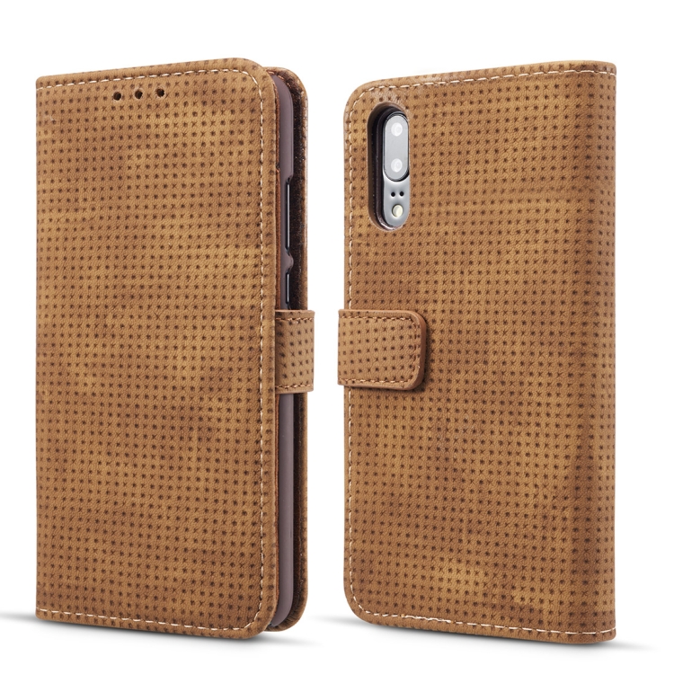 

Retro Style Mesh Breathable Horizontal Flip Leather Case for Huawei P20, with Card Slot & Holder & Wallet(Brown)