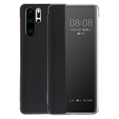 

Litchi Texture PC + PU Horizontal Flip Case for Huawei P30 Pro, with Touch Call Display ID&Sleep/Wake-up Function (Black)