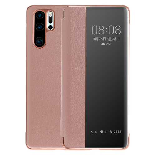 

Litchi Texture PC + PU Horizontal Flip Case for Huawei P30 Pro, with Touch Call Display ID&Sleep/Wake-up Function (Pink)