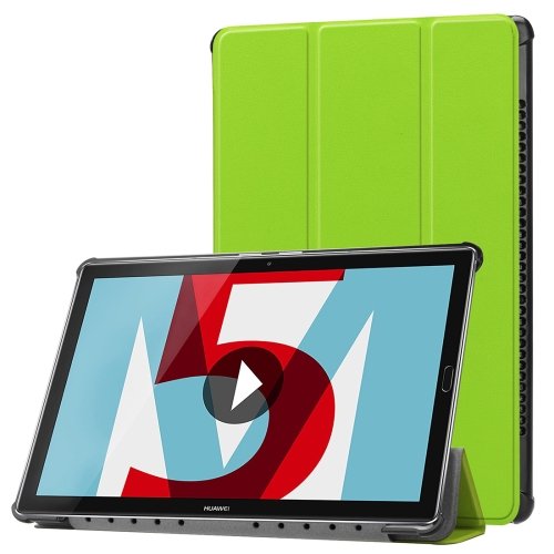 

For Huawei MediaPad M5 10.8 inch Tri-Fold Custer Texture Horizontal Flip PU Leather Protective Case with Holder(Green)
