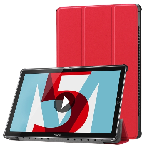 

For Huawei MediaPad M5 10.8 inch Tri-Fold Custer Texture Horizontal Flip PU Leather Protective Case with Holder(Red)