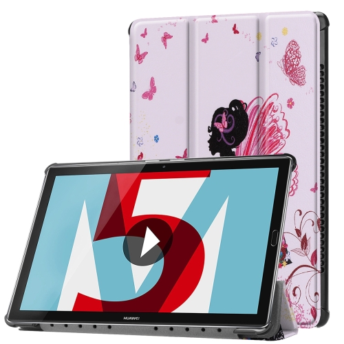 

For Huawei MediaPad M5 10.8 inch Tri-Fold Butterfly Fairy Pattern Horizontal Flip PU Leather Protective Case with Holder