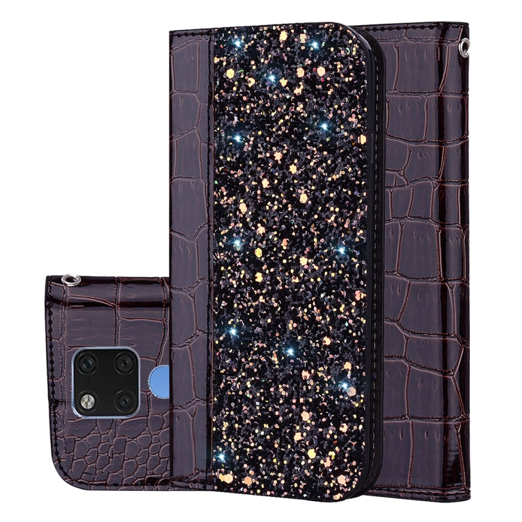 

Crocodile Texture Glitter Powder Horizontal Flip Leather Case for Huawei Mate 20, with Card Slots & Holder (Black)
