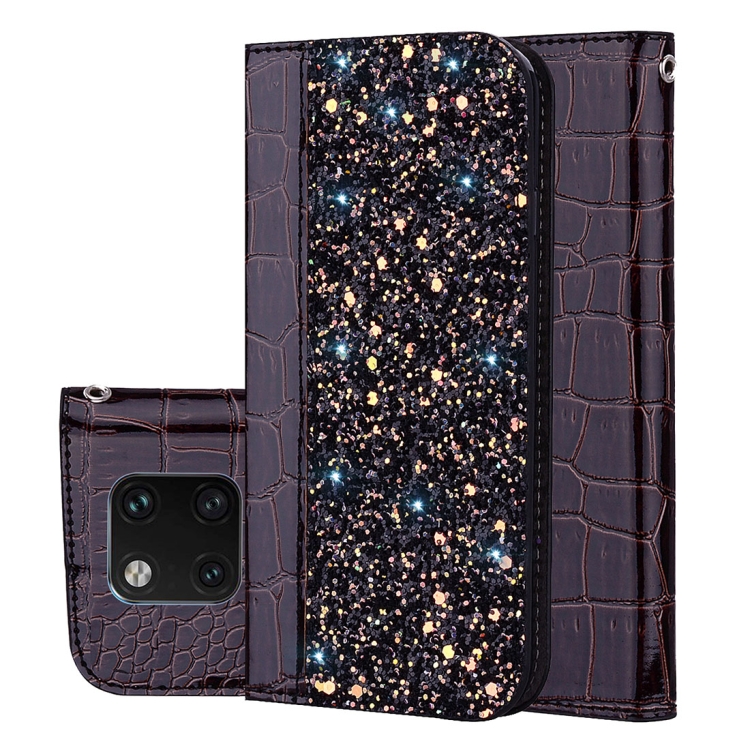 

Crocodile Texture Glitter Powder Horizontal Flip Leather Case for Huawei Mate 20 Pro, with Card Slots & Holder (Black)