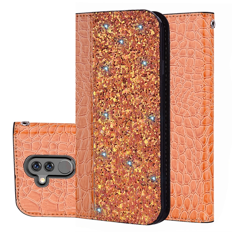 

Crocodile Texture Glitter Powder Horizontal Flip Leather Case for Huawei Mate 20 lite, with Card Slots & Holder (Orange)
