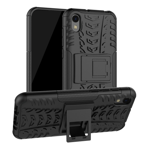 

Shockproof PC + TPU Tire Pattern Case for Huawei Honor 8s, with Holder (Black)